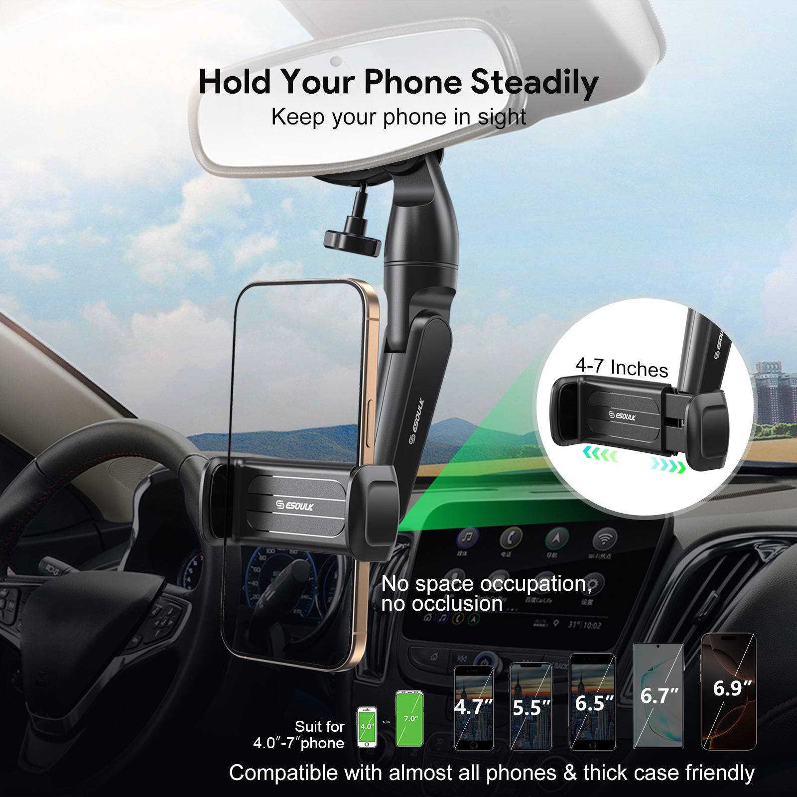 Esoulk Car Rearview Mirror Phone Holder.