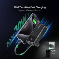 Esoulk Power Bank with Built-In USB-C Cable 10,000mAh 30W – Fast Charging on the Go.