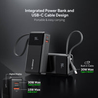 Esoulk Power Bank with Built-In USB-C Cable 10,000mAh 30W – Fast Charging on the Go.