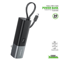 Esoulk Built-In USB-C Cable Power Bank 5000mAh with Foldable All-Plug.