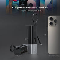 Esoulk Built-In USB-C Cable Power Bank 5000mAh with Foldable All-Plug.