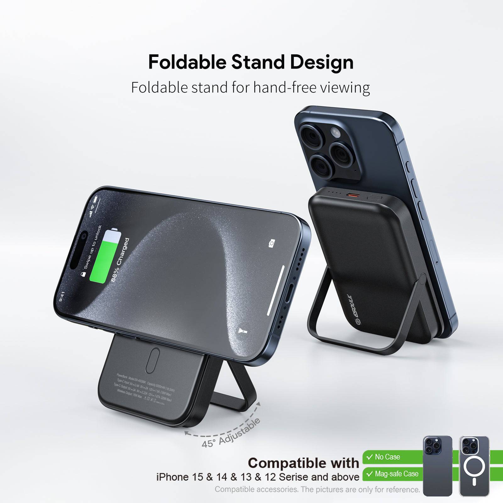 Esoulk Magnetic Power Bank 5000mAh Foldable & Portable Design.