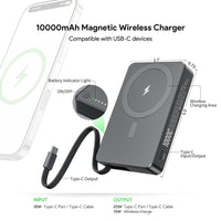 Esoulk 10,000mAh Magnetic Wireless Charger with Built-in Type-C Cable.