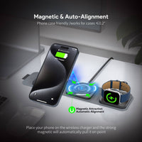 Esoulk 3-In-1 Folding Wireless Charger |  Charging of Phones, Earpods and Smart Watches.