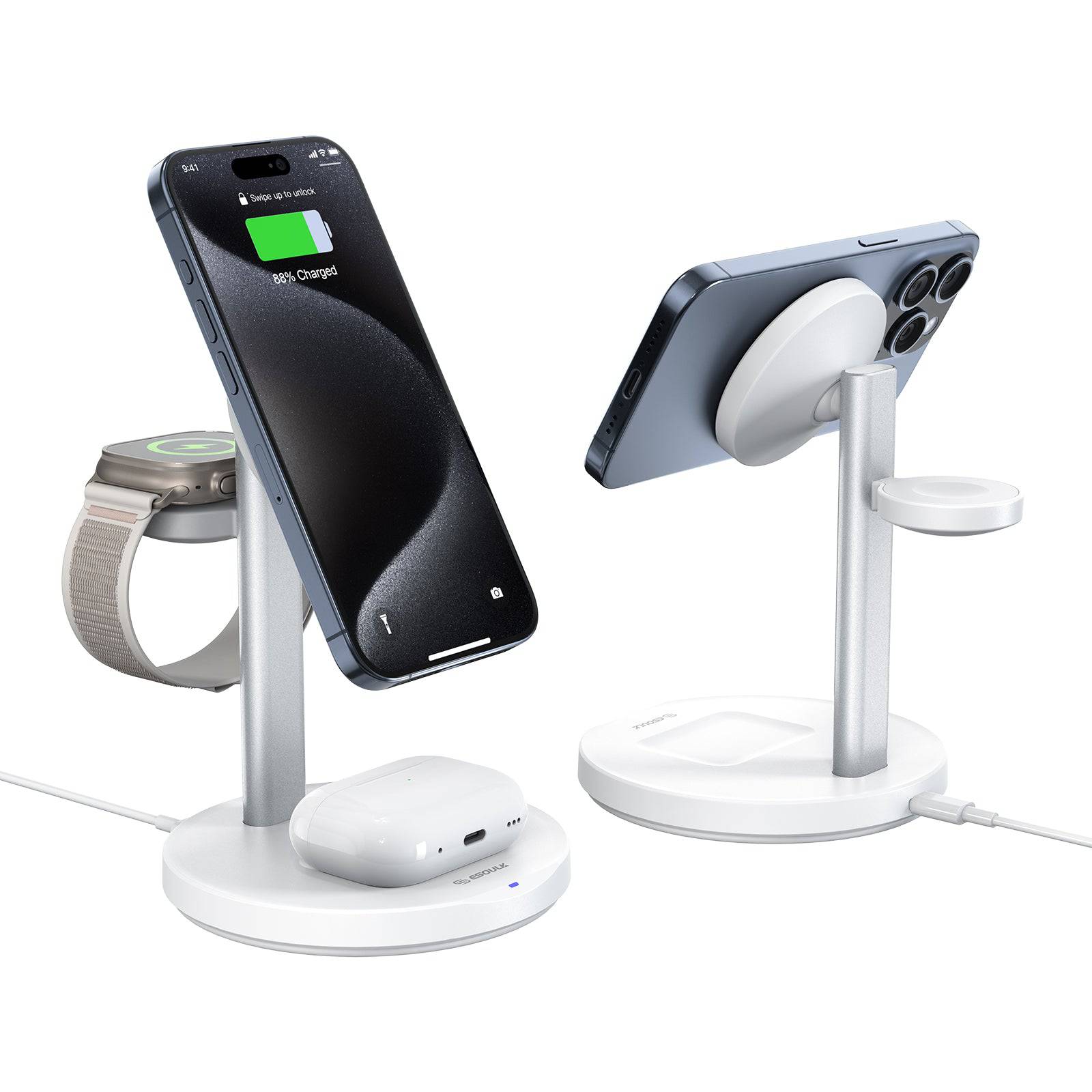 Esoulk 3-IN-1 Magnetic Wireless Fast Charger Stand | Multiple Charging Placement Methods.