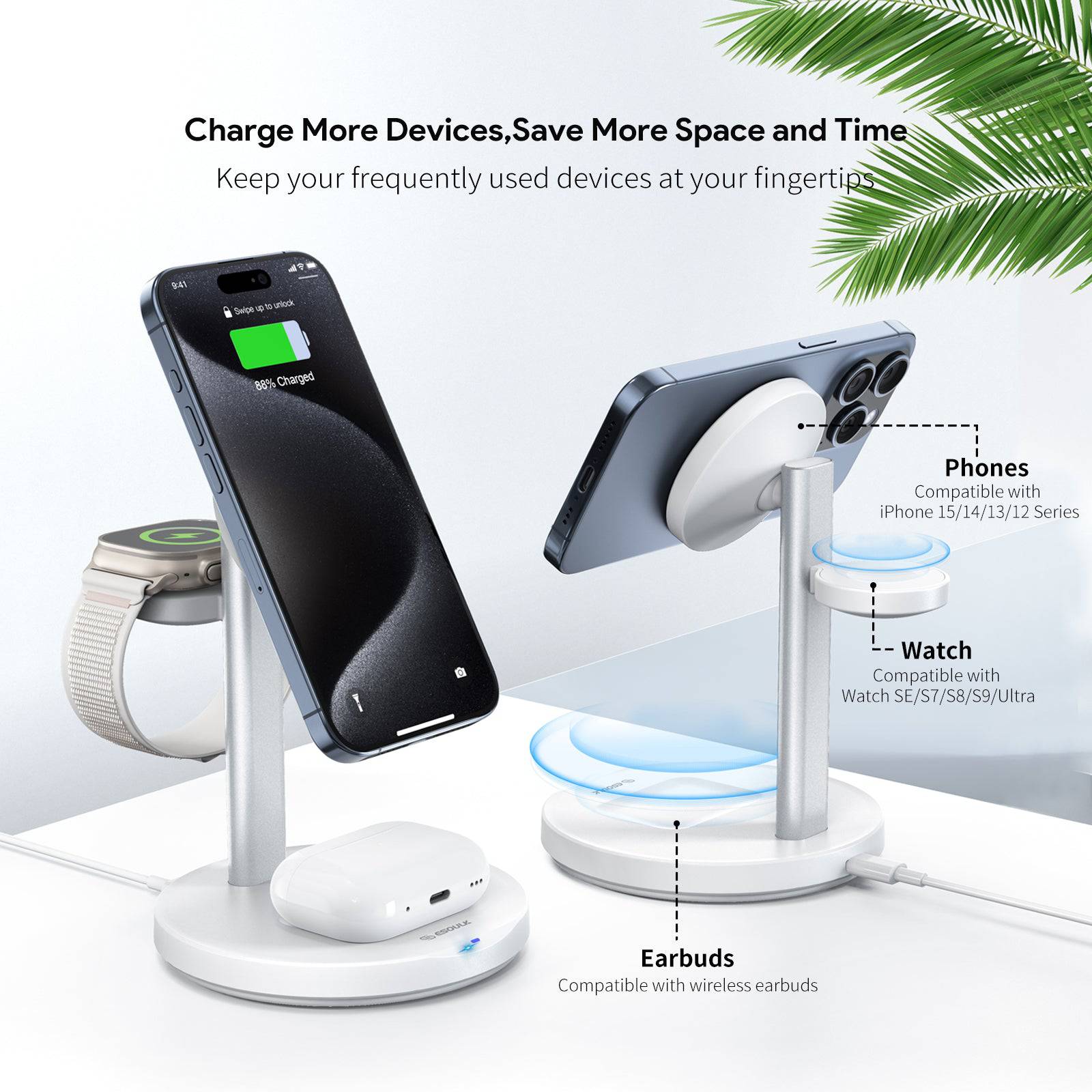 Esoulk 3-IN-1 Magnetic Wireless Fast Charger Stand | Multiple Charging Placement Methods.