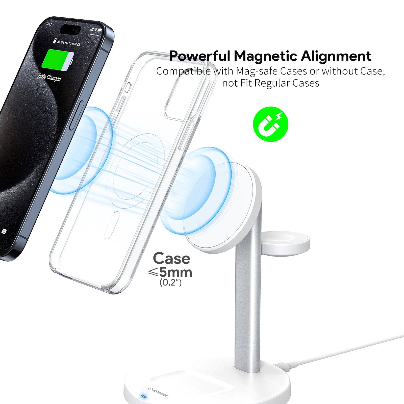 Esoulk 3-IN-1 Magnetic Wireless Fast Charger Stand | Multiple Charging Placement Methods.