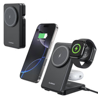 Esoulk 3-in-1 Foldable Magnetic Wireless Charger for smartphone, earbuds, and smartwatch.