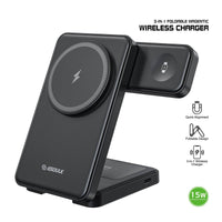 Esoulk 3-in-1 Foldable Magnetic Wireless Charger for smartphone, earbuds, and smartwatch.