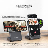 Esoulk 3-in-1 Foldable Magnetic Wireless Charger for smartphone, earbuds, and smartwatch.