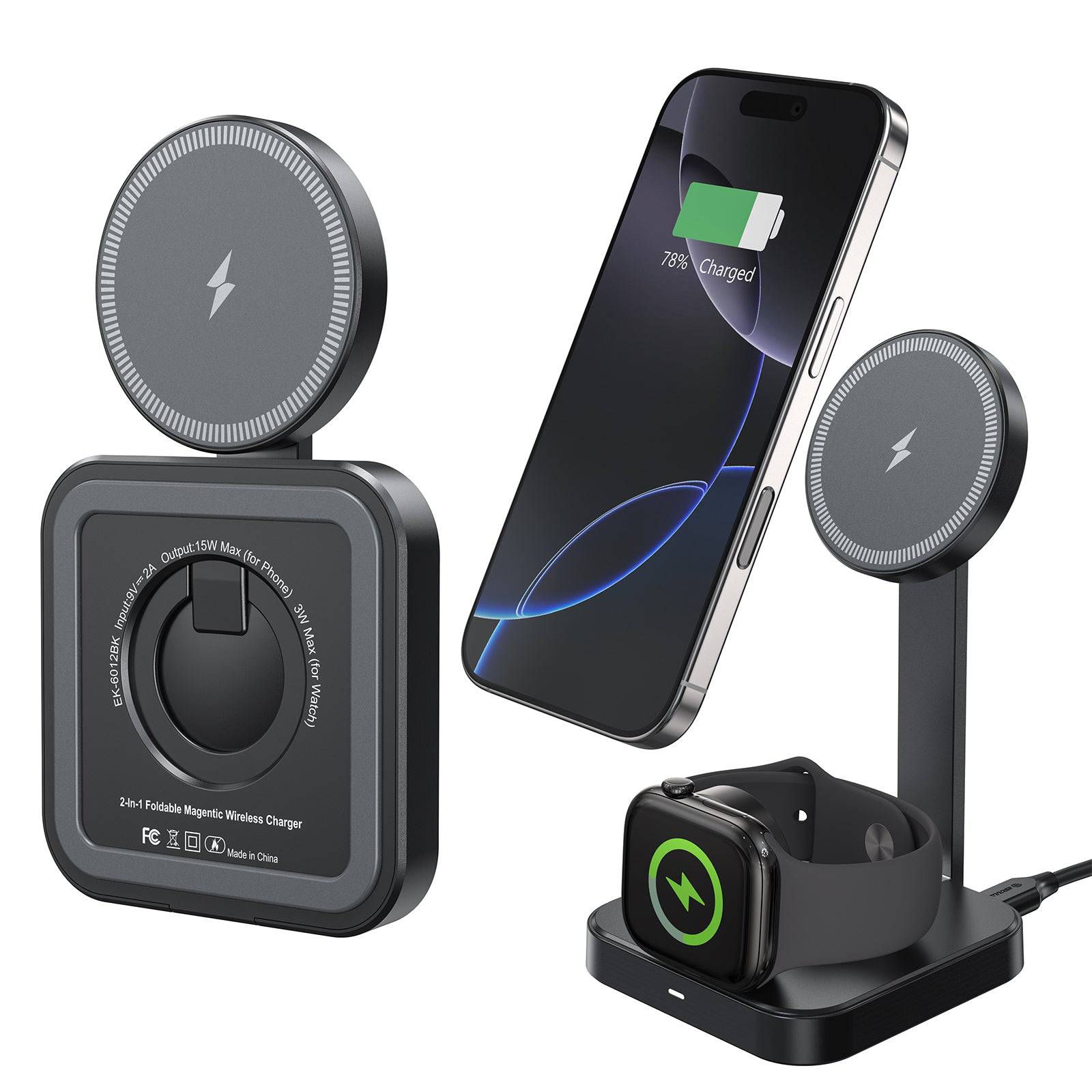 Esoulk 2-in-1 Foldable Magnetic Wireless Charger for Phone and Smart Watch.