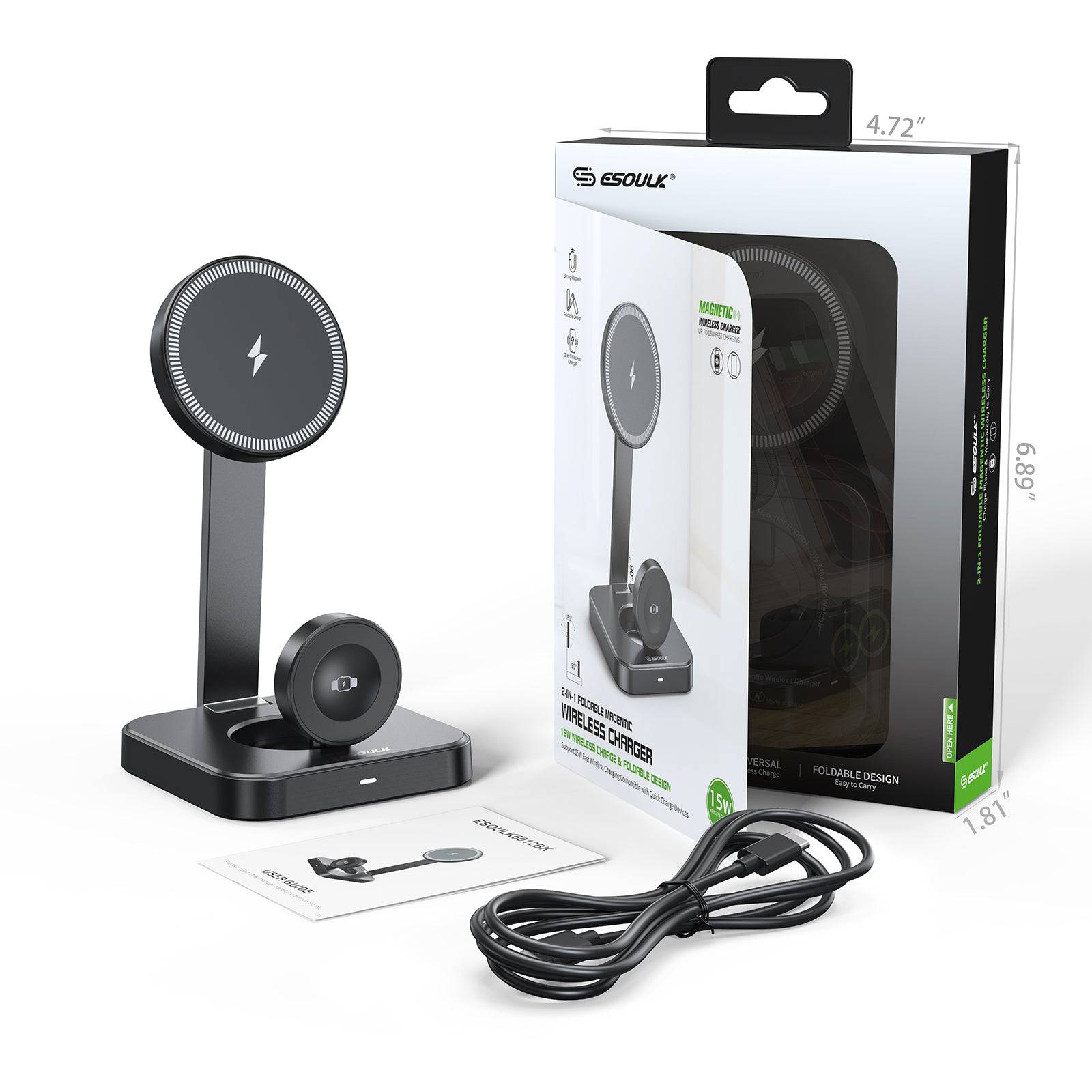 Esoulk 2-in-1 Foldable Magnetic Wireless Charger for Phone and Smart Watch.