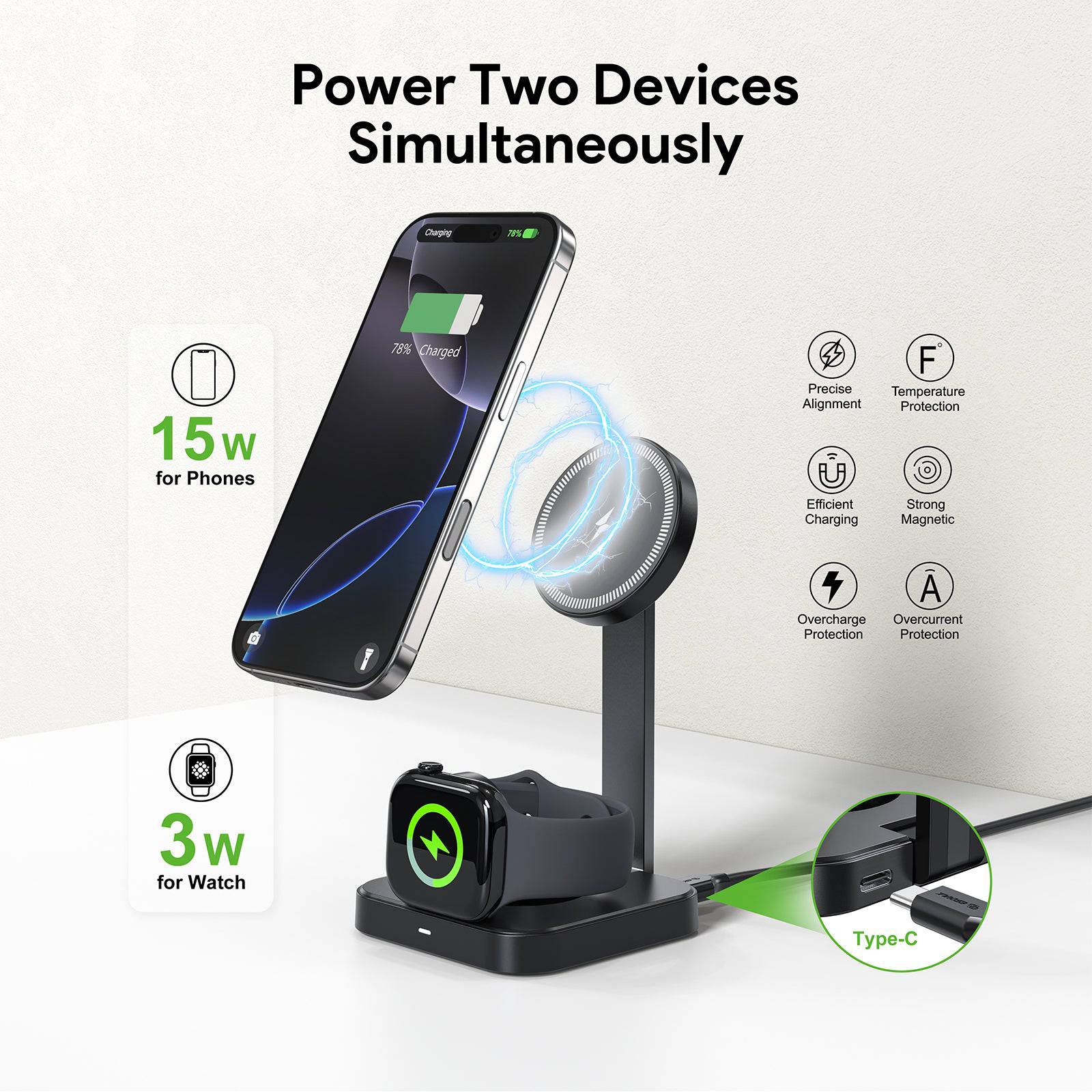 Esoulk 2-in-1 Foldable Magnetic Wireless Charger for Phone and Smart Watch.