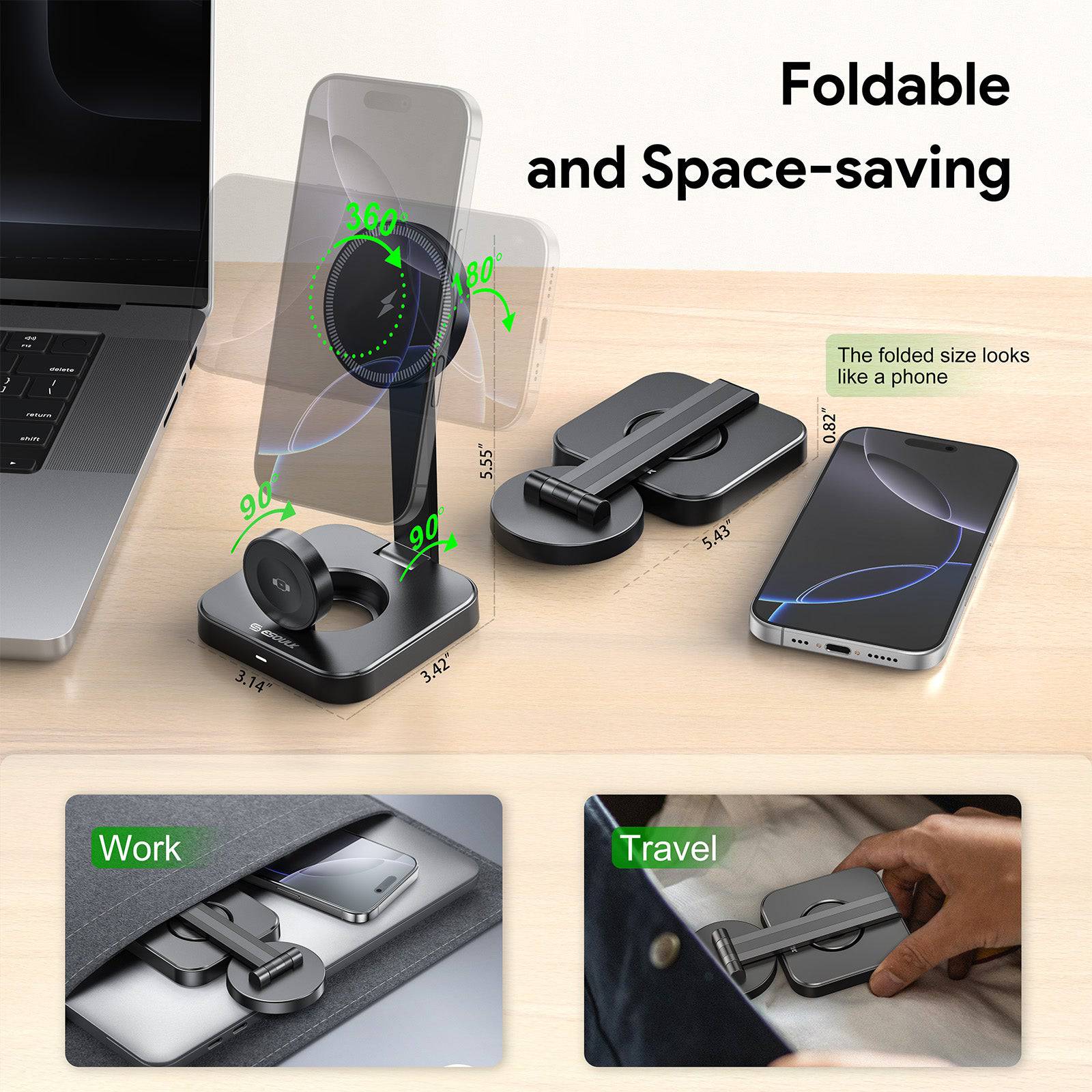 Esoulk 2-in-1 Foldable Magnetic Wireless Charger for Phone and Smart Watch.