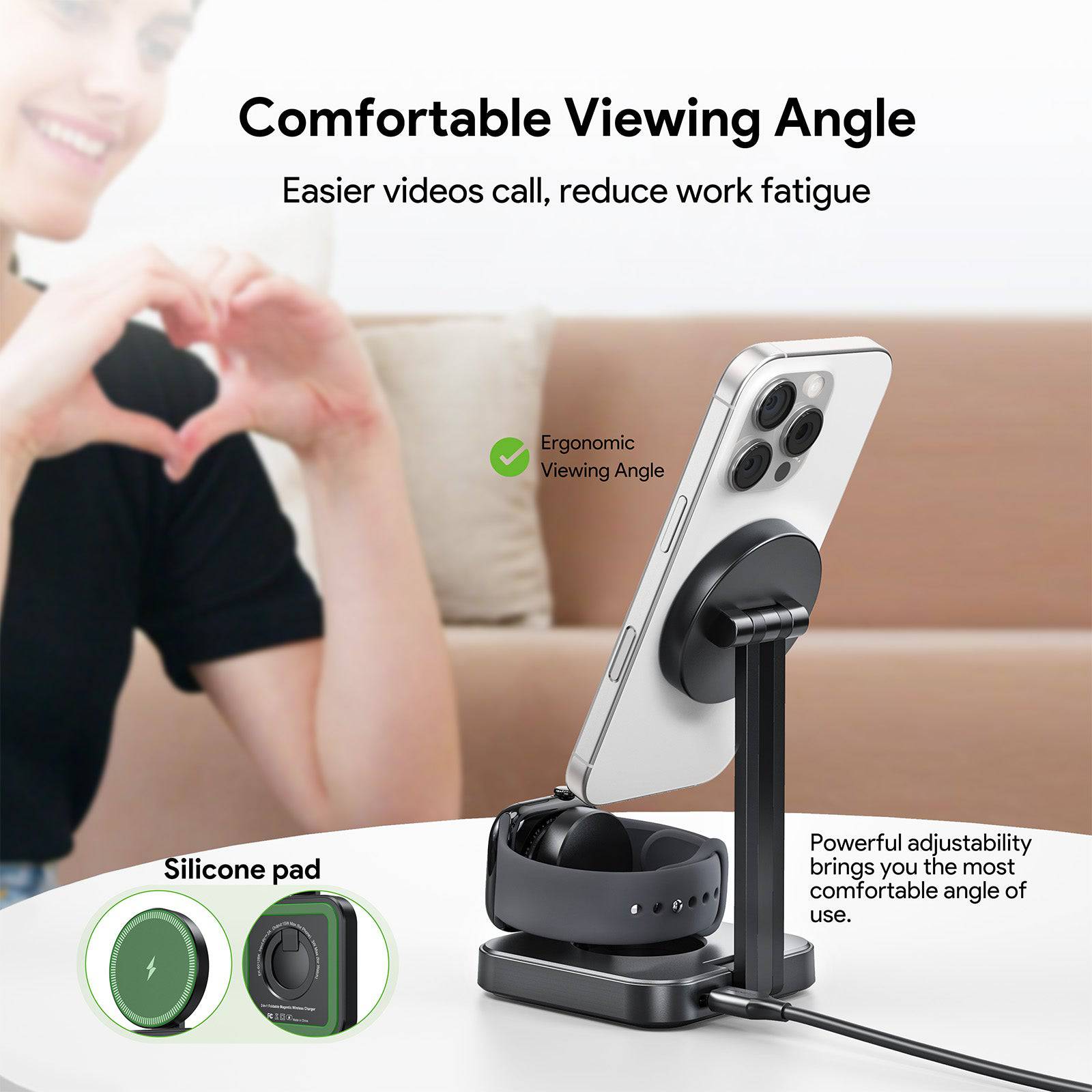 Esoulk 2-in-1 Foldable Magnetic Wireless Charger for Phone and Smart Watch.