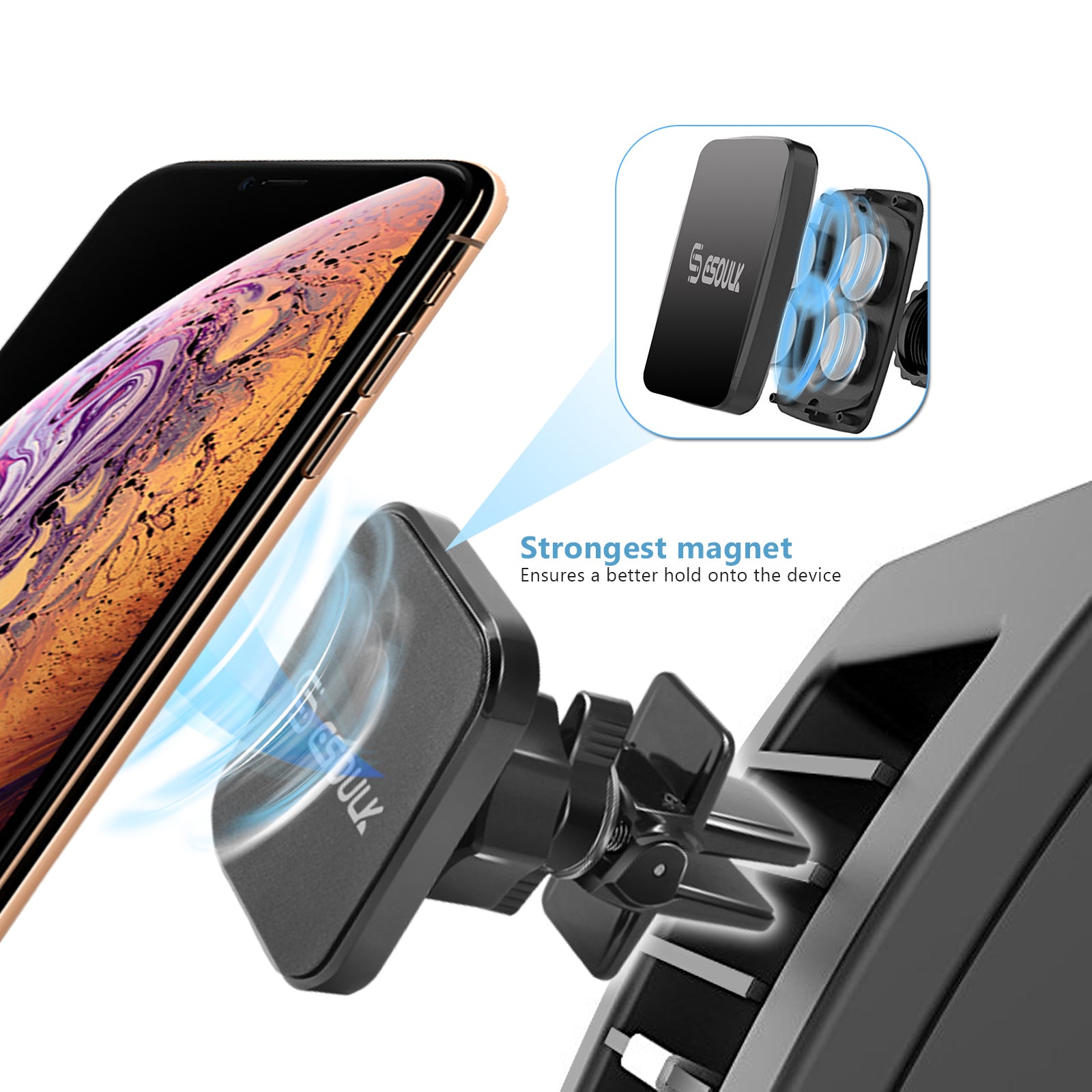 Esoulk Magnetic Air Vent Holder for iPhone models and Android Devices