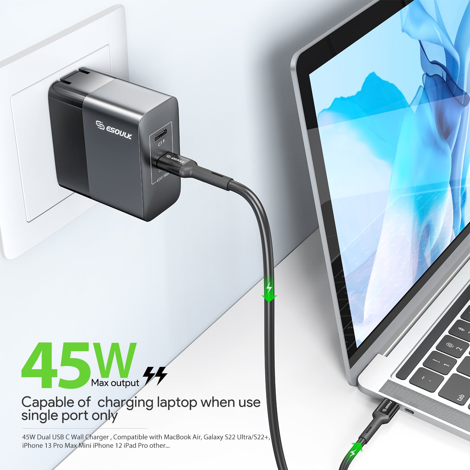 Esoulk 45W PD Fast Wall Charger Dual USB-C