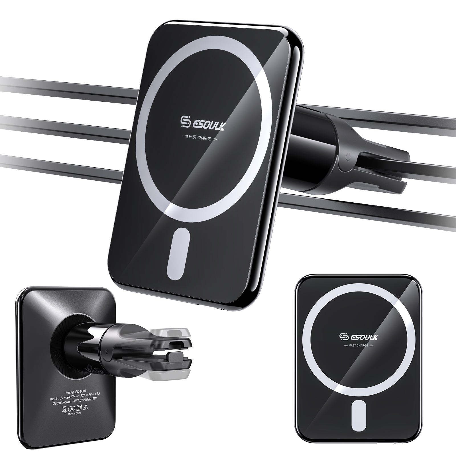 Esoulk Strong Magnetic Wireless Car Charger with Air Vent Clip for Phones