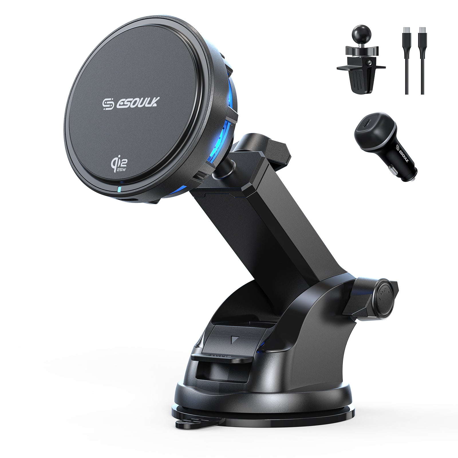 Esoulk 25W Qi2.2 Cooling Magnetic Wireless Car Charger Dashboard