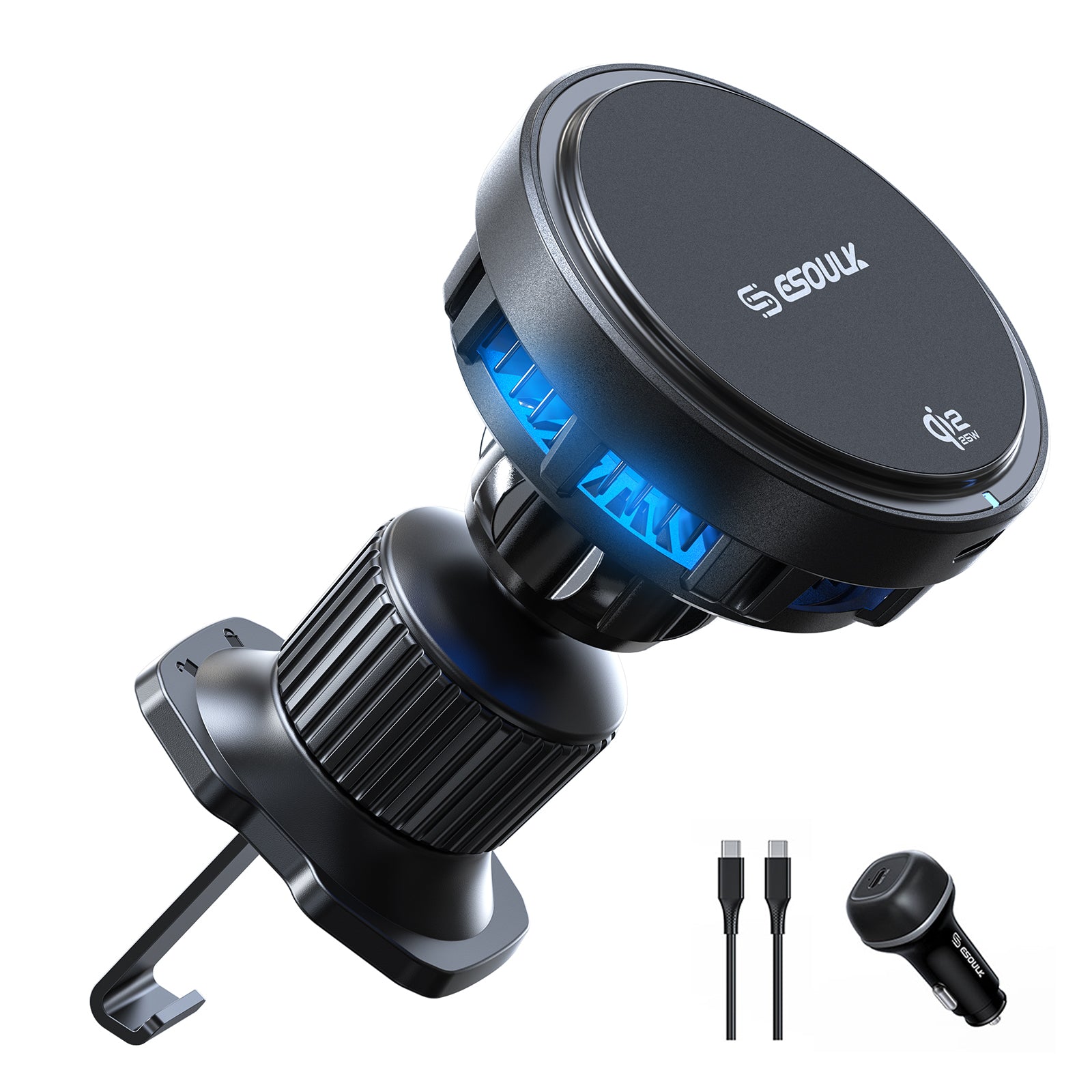 Esoulk Qi2-Certified 25W Cooling Magnetic Fast Wireless Car Charger