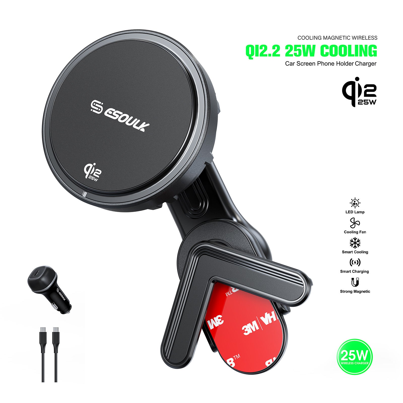 Esoulk 25W Qi2.2 Cooling Magnetic Wireless Car Charger For Tesla