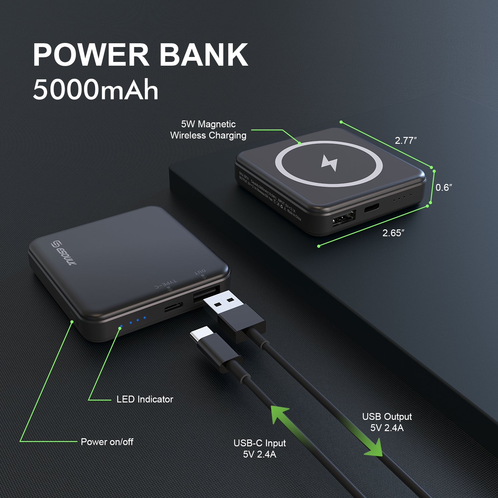 Esoulk Magnetic Wireless Mini Design Power Bank 5000mAh