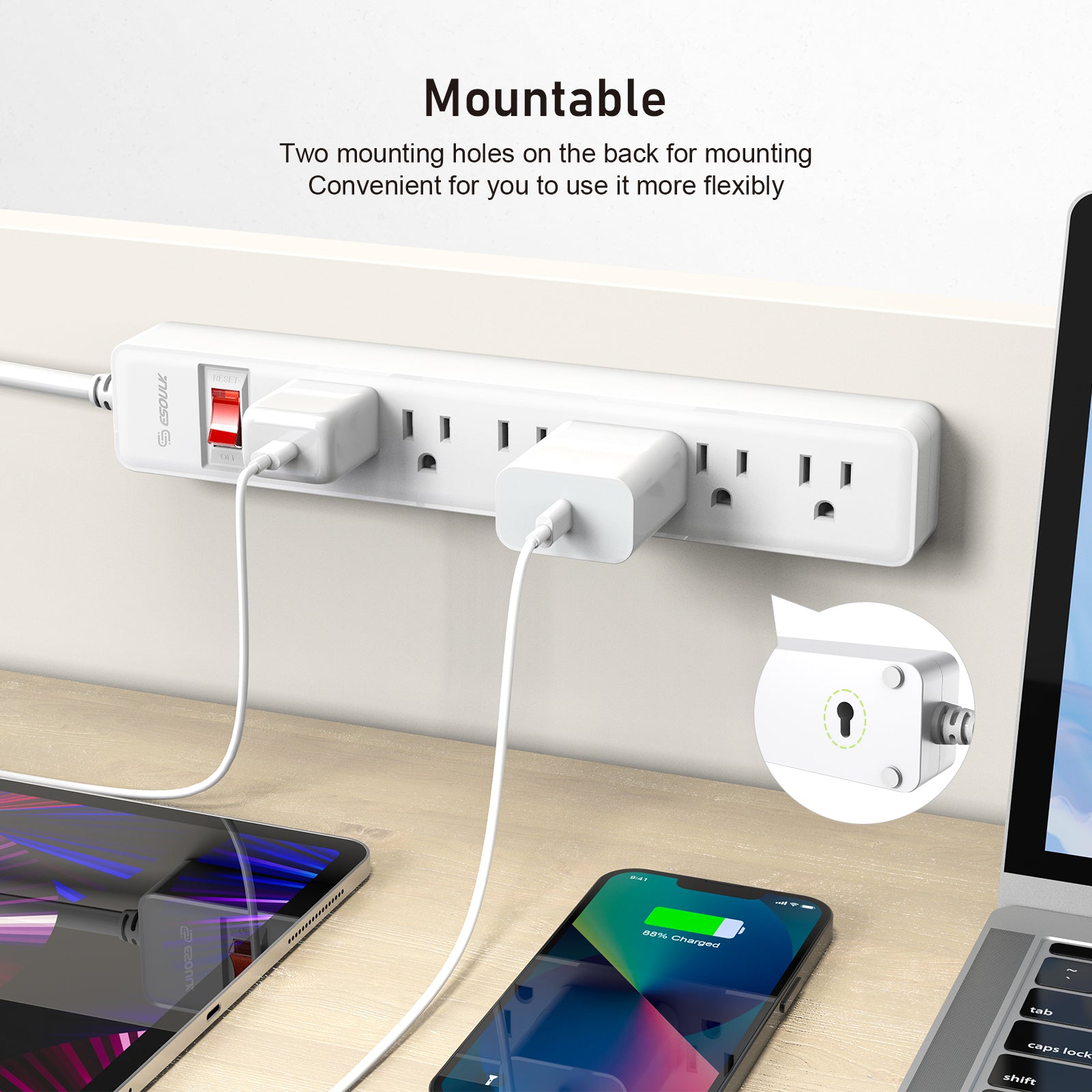 Esoulk 4ft Power Cord Strip with 6 Outlets