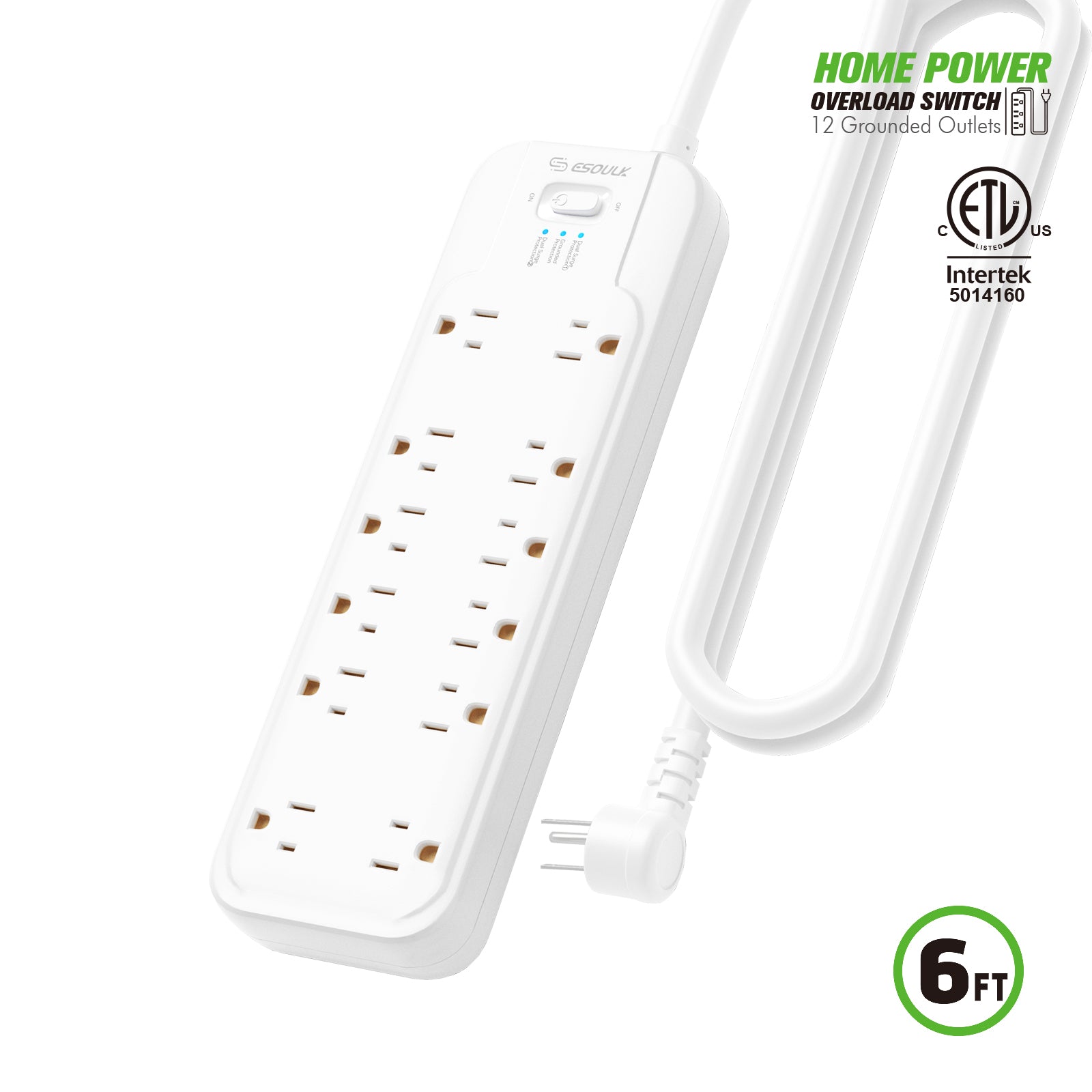 Esoulk 6ft Power Cord Strip Surge Protector with 12 Outlets