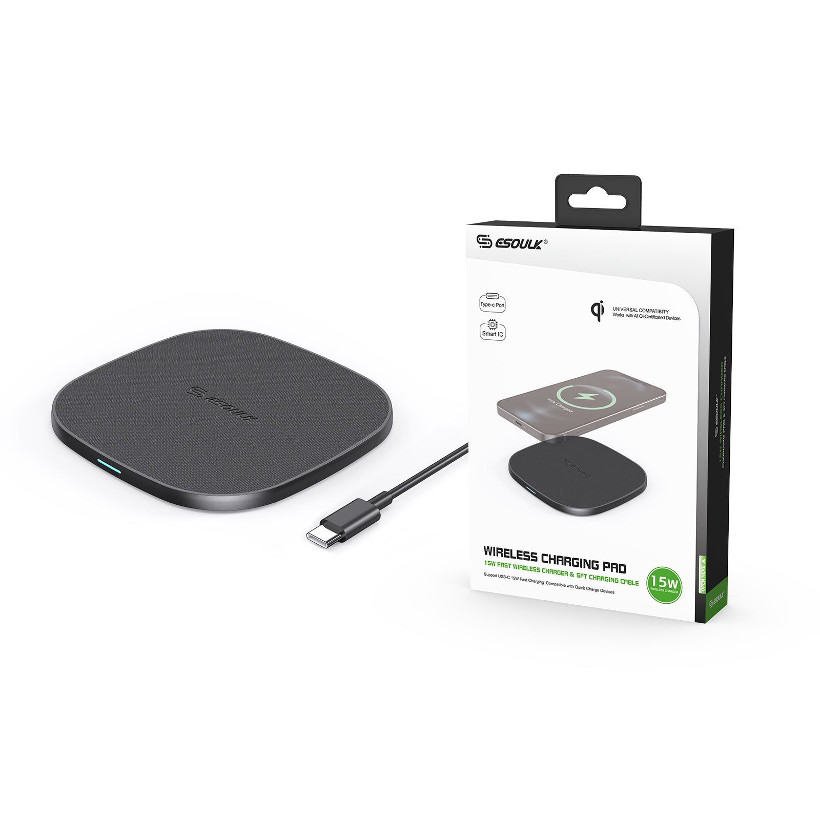 Esoulk 15W Wireless Fast Charger Pro with 5ft Cable