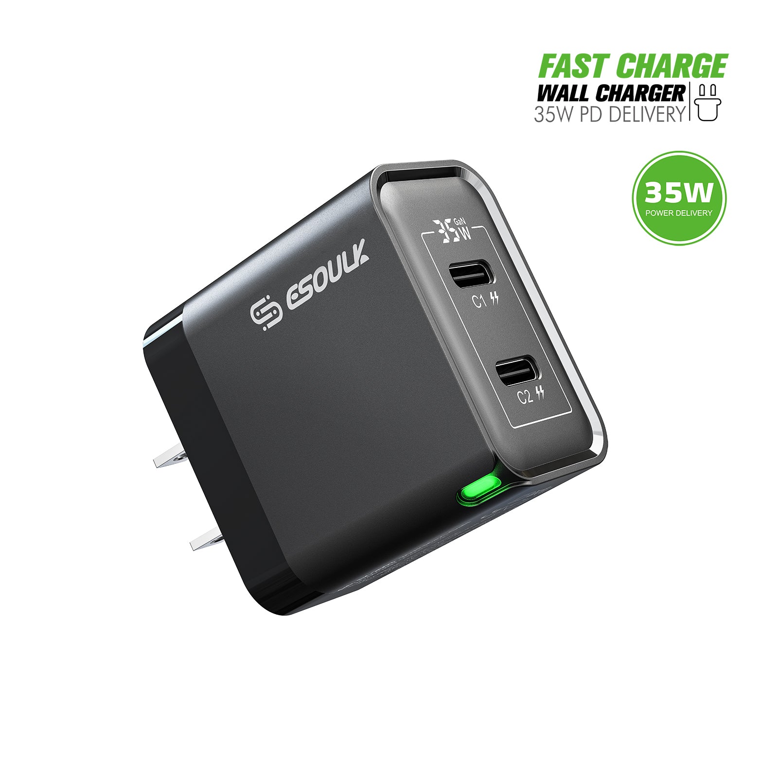 Esoulk 35 W Dual USB-C Wall Fast Charger Compatible with Quick Charge Devices