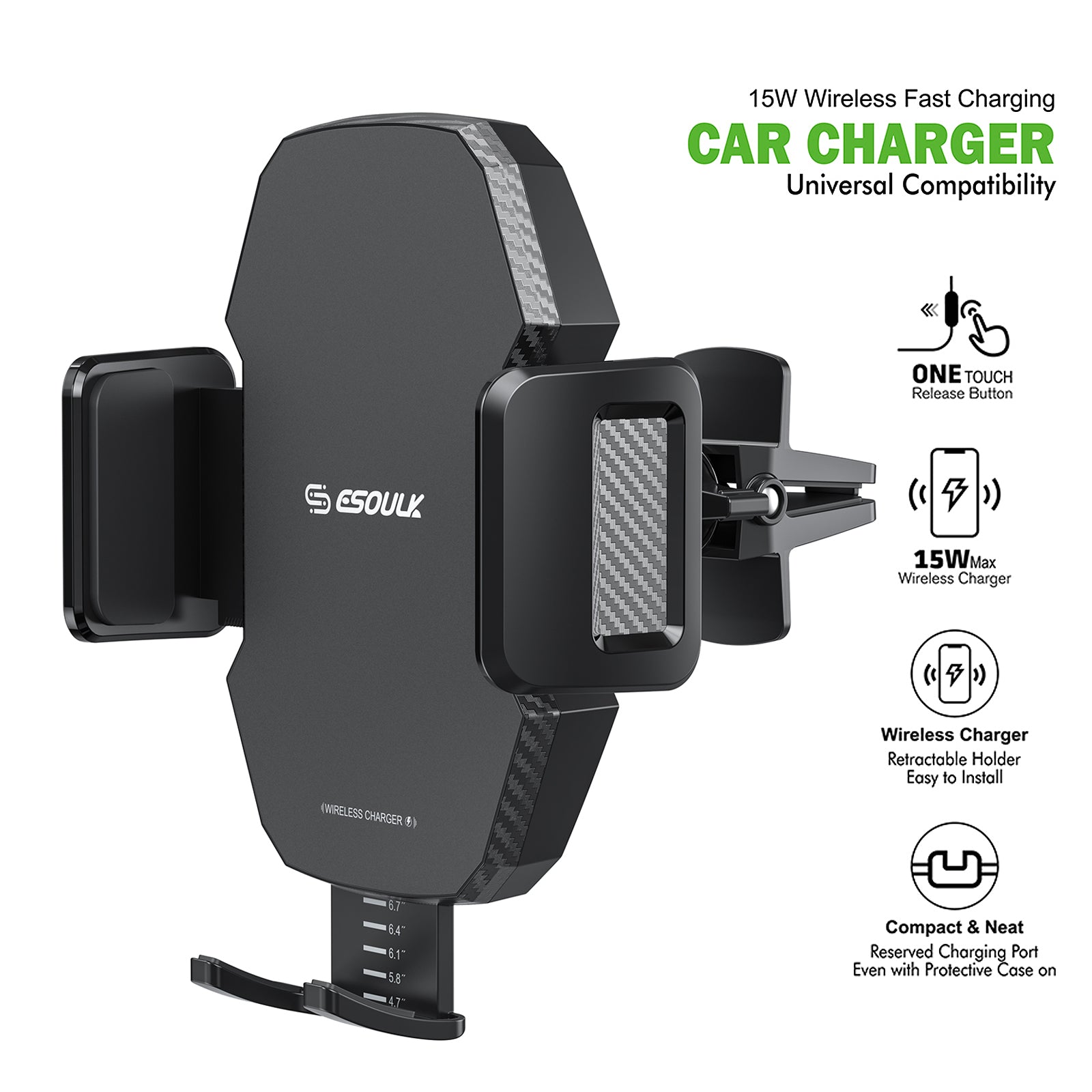 Esoulk 15W Wireless Universal Fast Car Charger with Vent Bracket