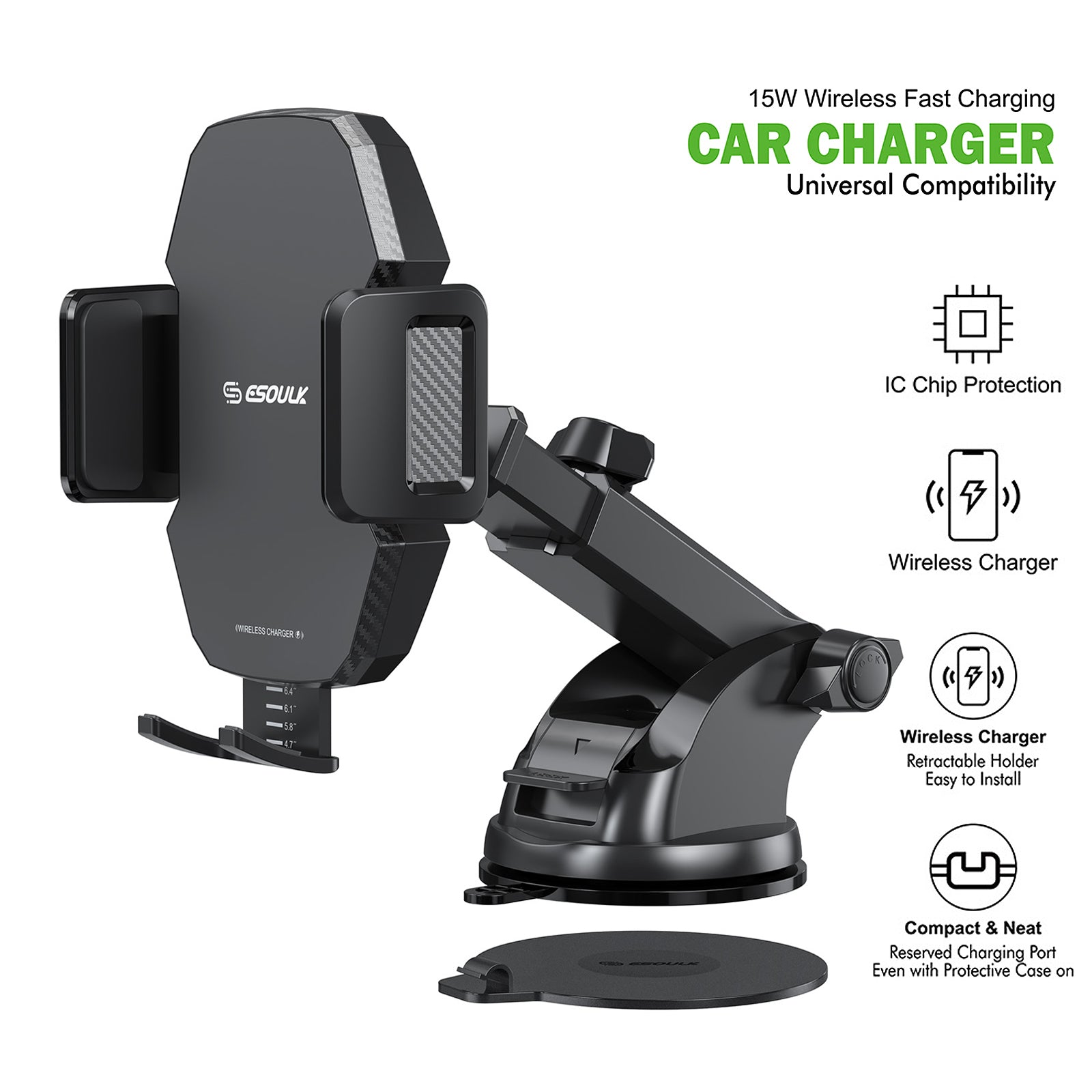 Esoulk 15W Wireless Fast Charing Car Charger Universal Compatibility