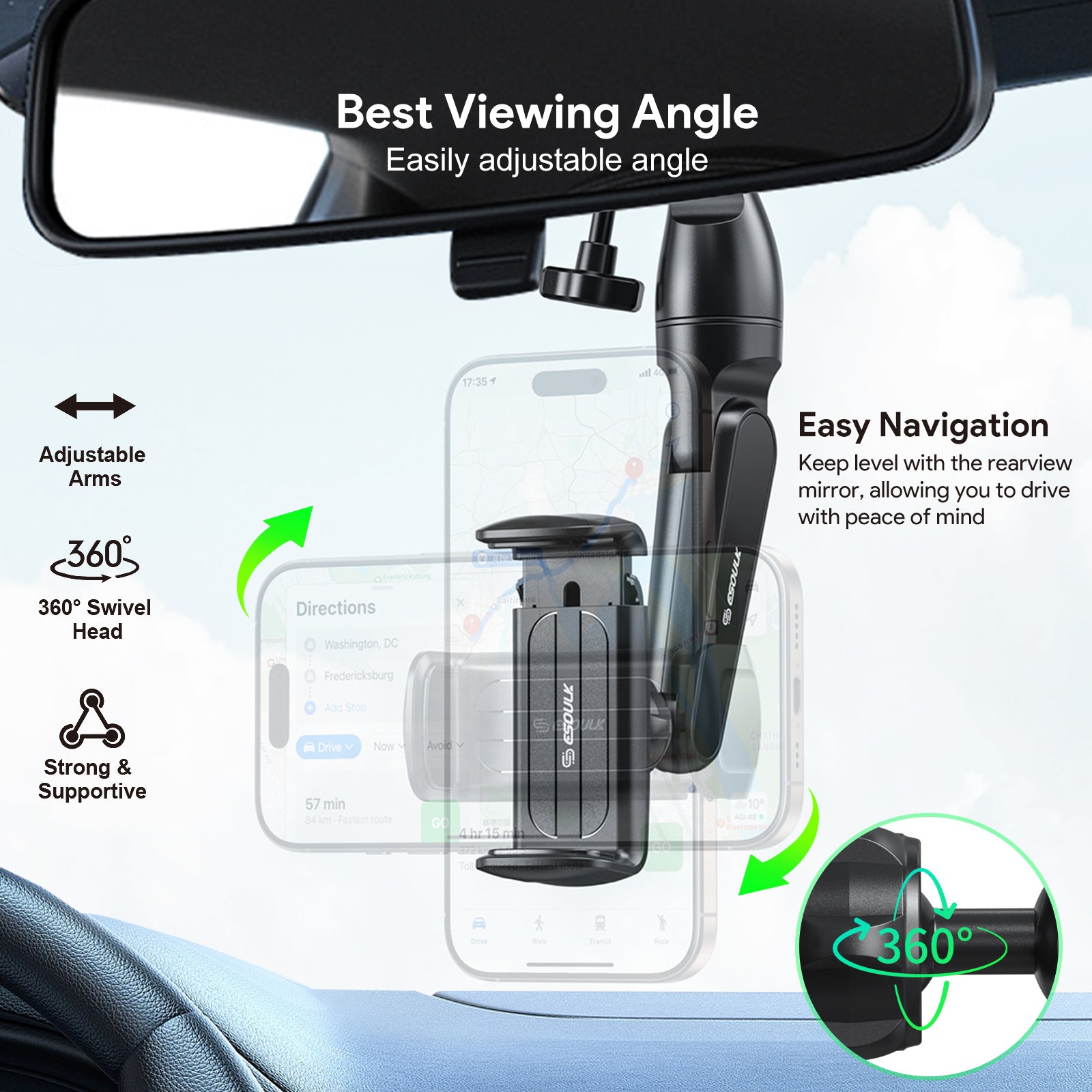 Esoulk Car Rearview Mirror Phone Holder