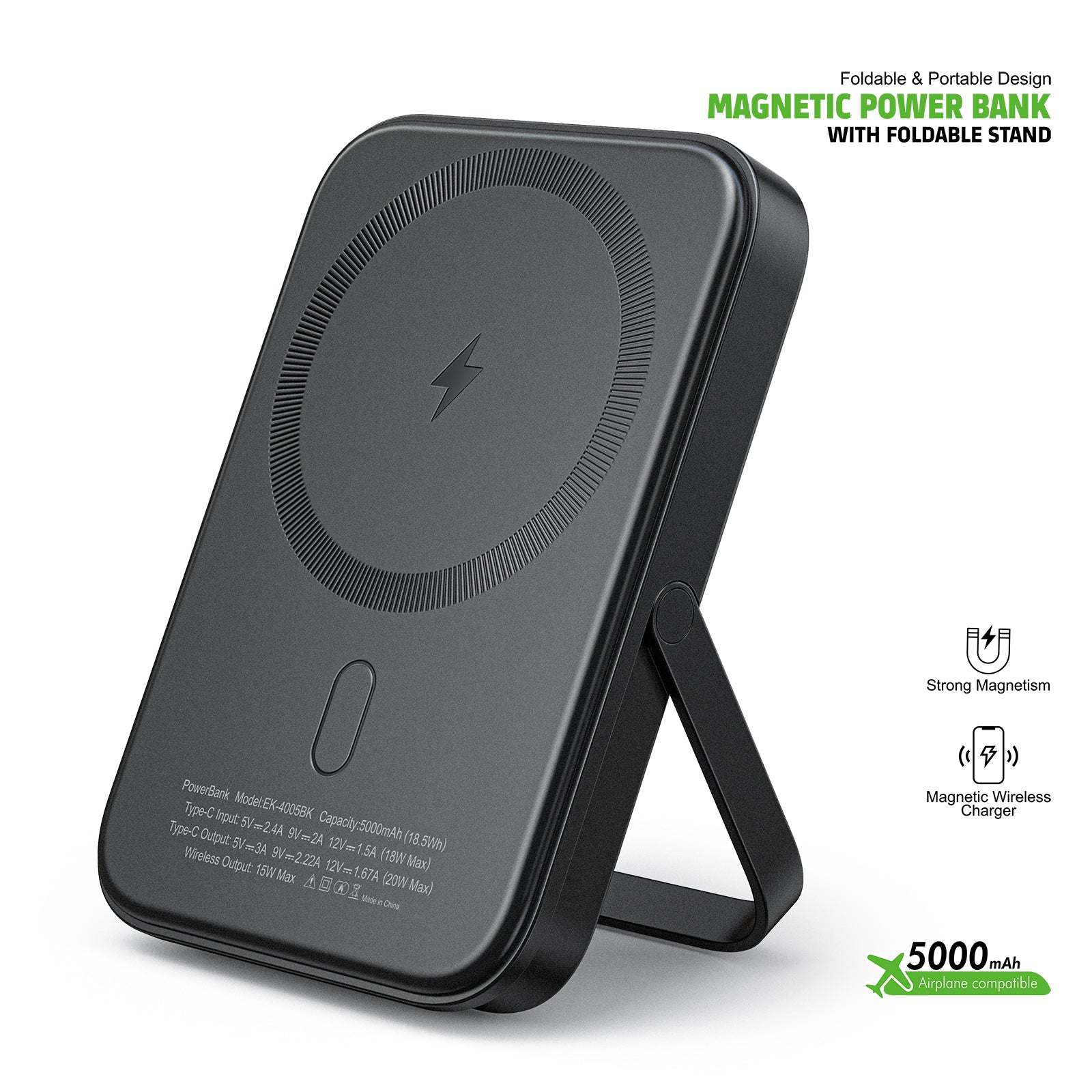 Esoulk Magnetic Power Bank 5000mAh Foldable & Portable Design