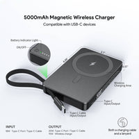 Esoulk 5000mAh Magnetic Wireless Charger with Built-in Type-C Cable.
