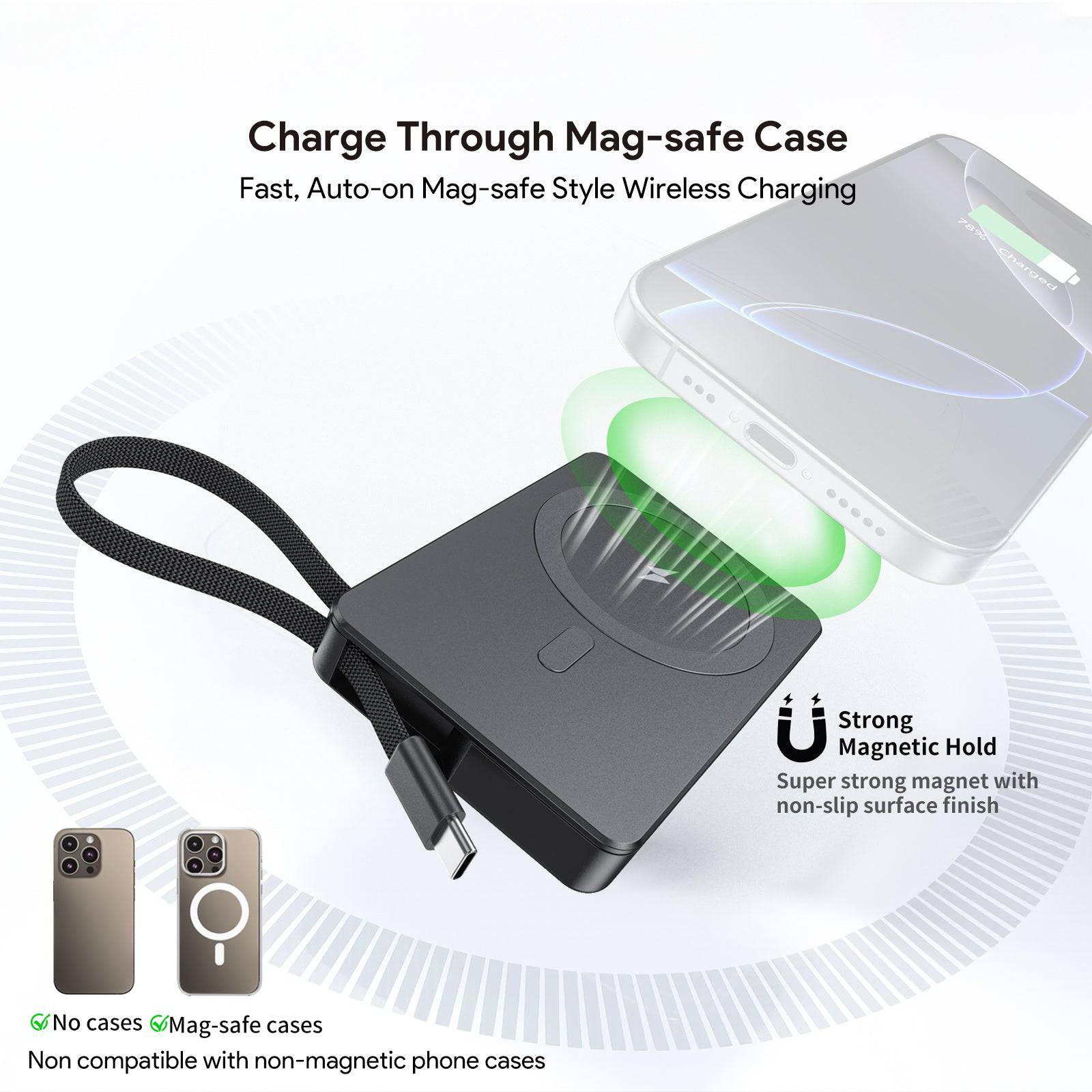 Esoulk 5000mAh Magnetic Wireless Charger with Built-in Type-C Cable.