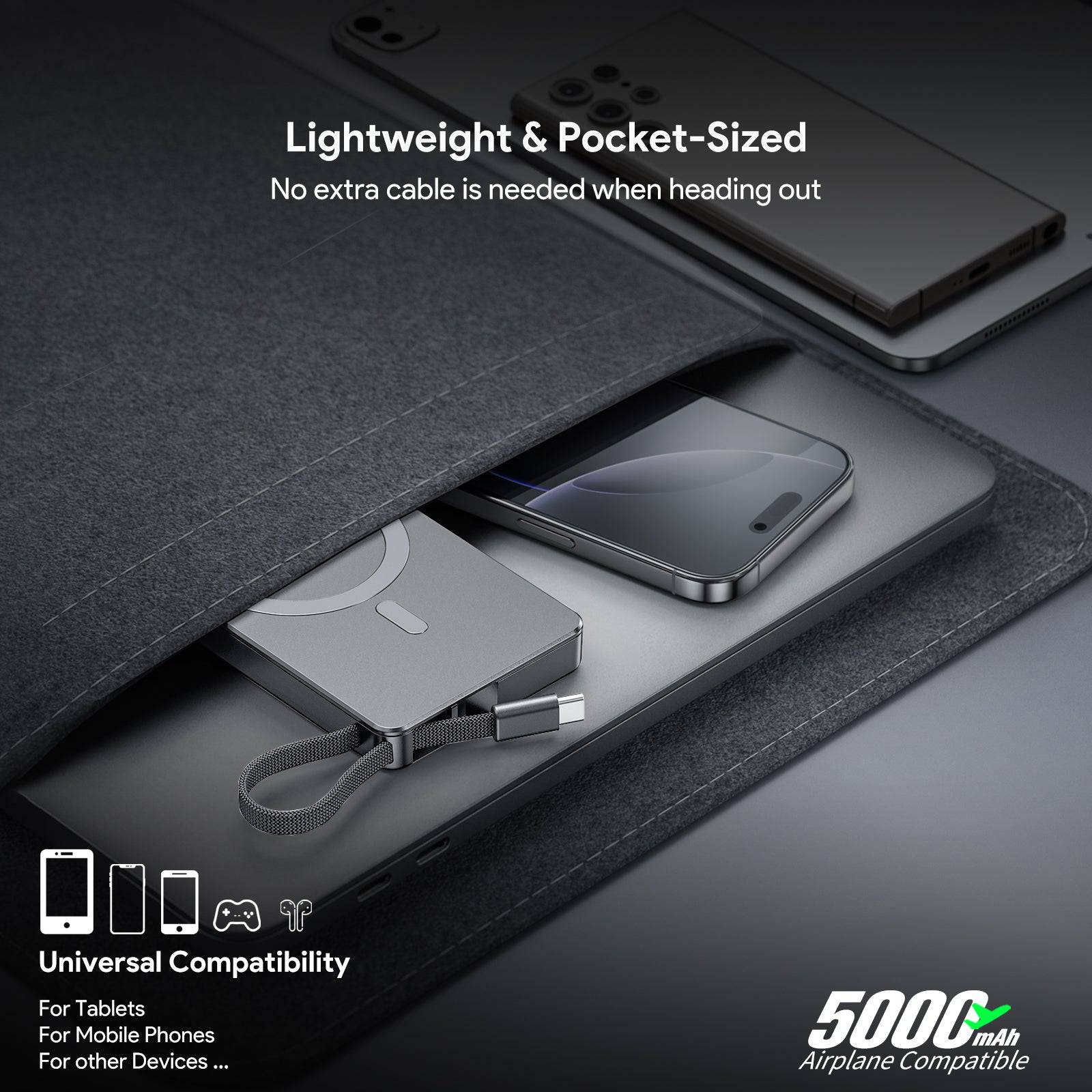 Esoulk 5000mAh Magnetic Wireless Charger with Built-in Type-C Cable.