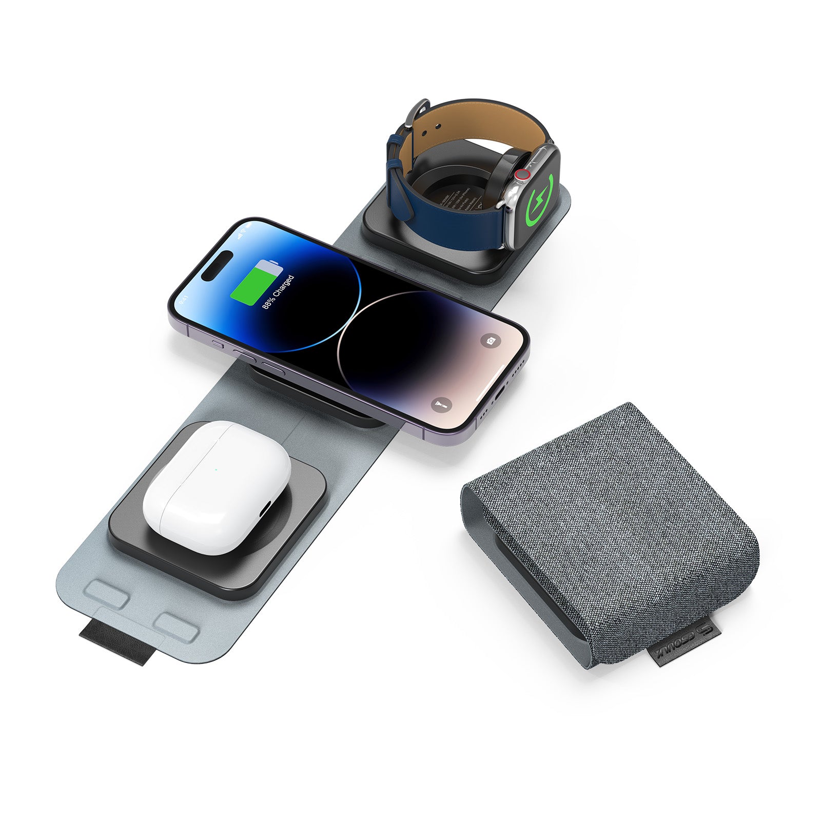 Esoulk 3-In-1 Folding Wireless Charger |  Charging of Phones, Earpods and Smart Watches