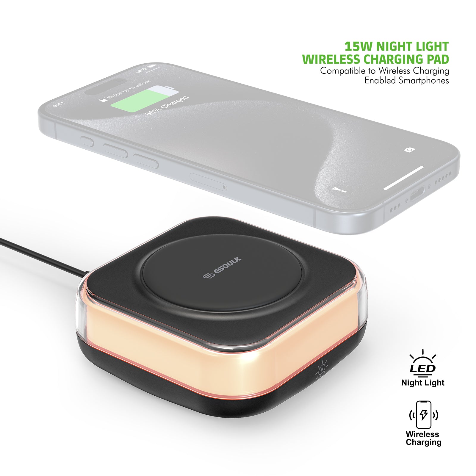 Esoulk 15W Night Light Wireless Fast Charging Pad