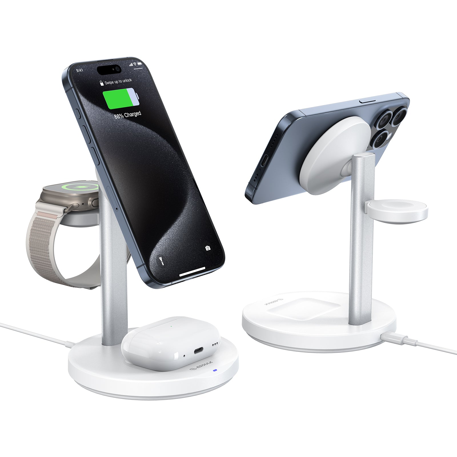 Esoulk 3-IN-1 Magnetic Wireless Fast Charger Stand | Multiple Charging Placement Methods