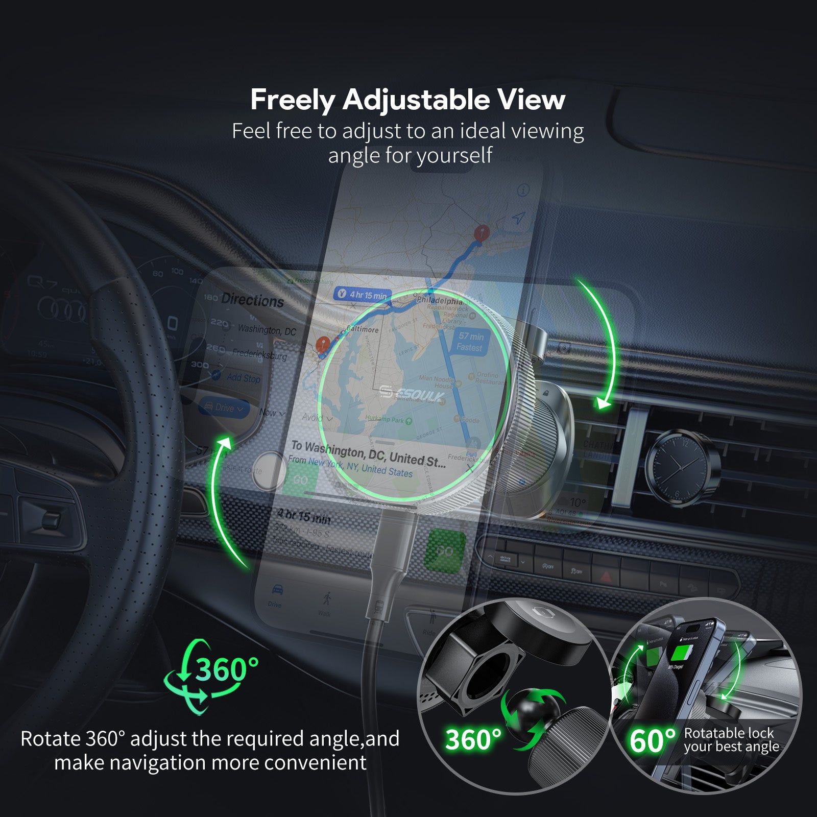 Esoulk Magnetic Wireless Car Charger 2-IN-1 with 15W Fast Charging